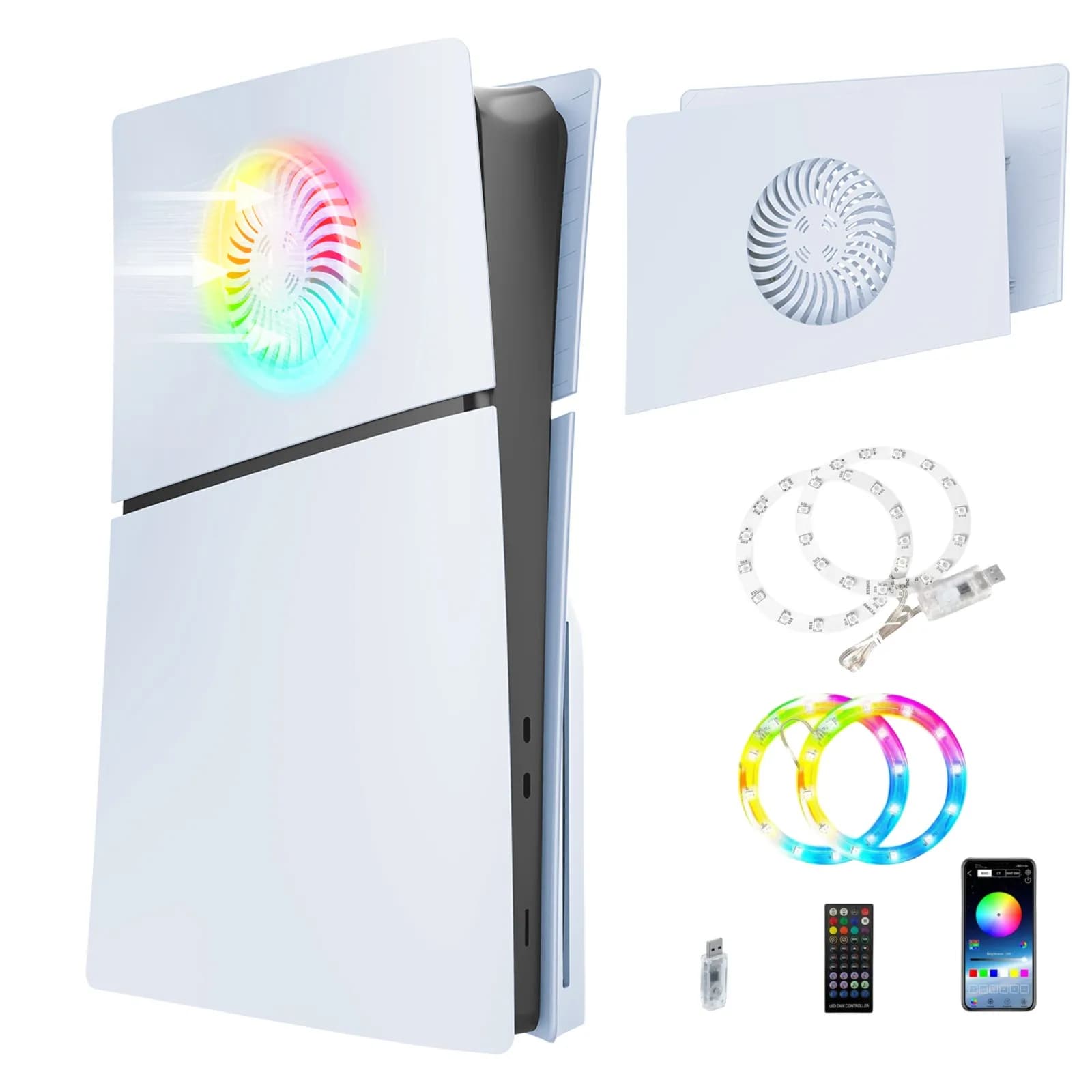 For PS5 Slim case top cover, replacement panel top cover, with heat dissipation holes With RGB light