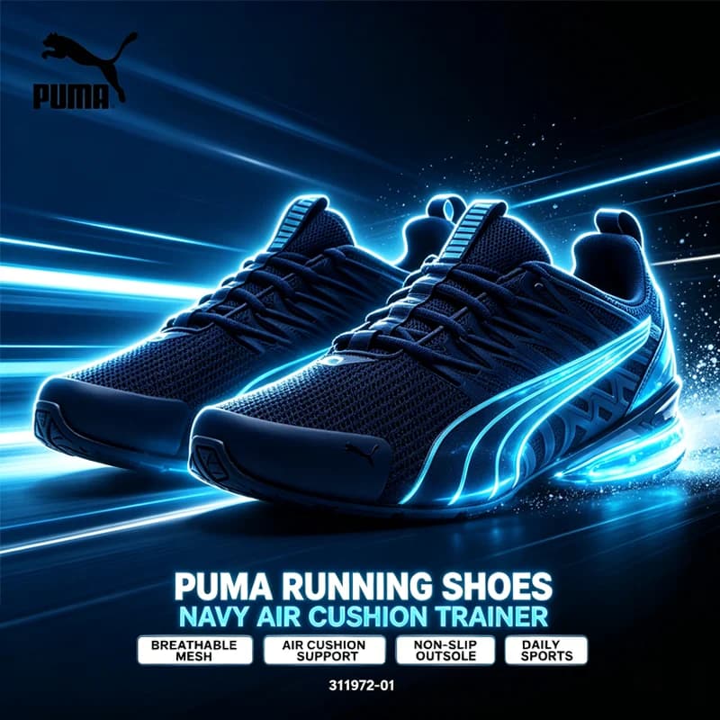 Men Puma 311972-01 Navy Mesh Air Cushion Running Shoes, Shock Absorbing Breathable Athletic Sneakers For Jogging Training Daily
