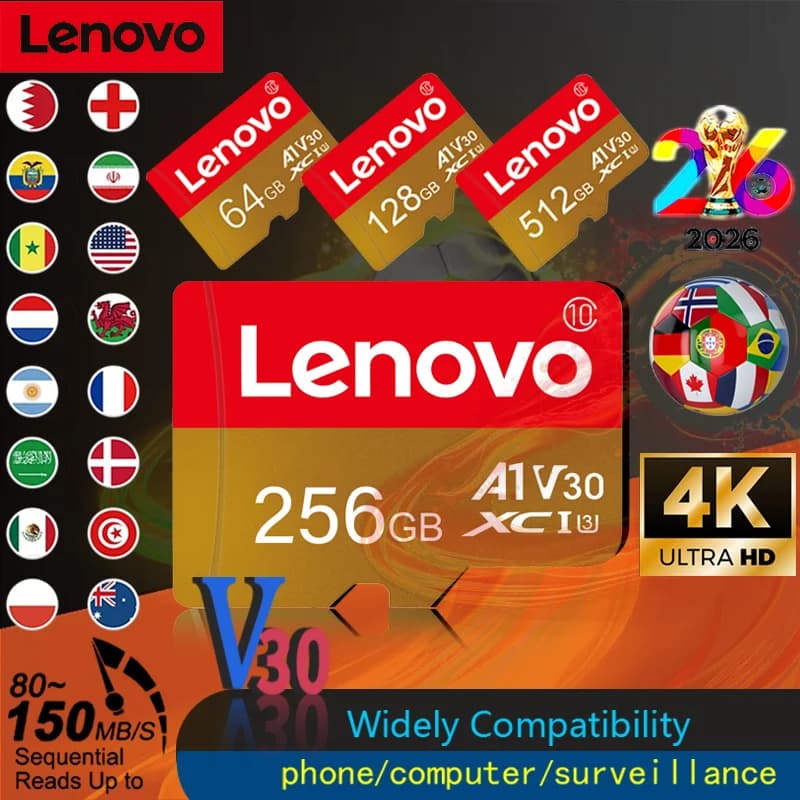 Lenovo High-Speed Micro SD Memory V30 Cards SD/TF 512GB 256GB 128GB 64GB Flash Cards for Xiaomi Camera And Phone