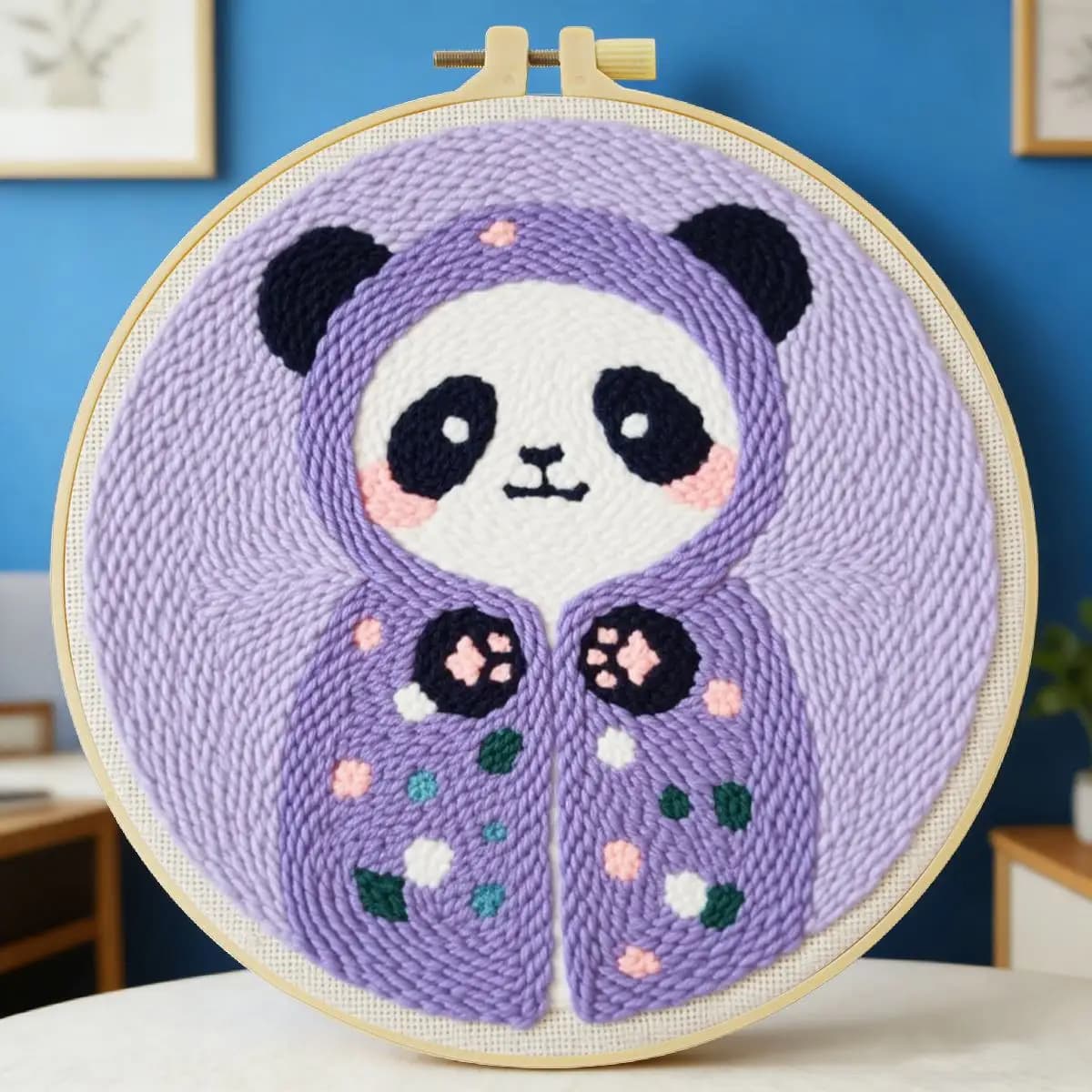 Kit Ricamo Punch Needle 20x20cm/7.87 pollici Animale - Orso, Set per Ricamo a Punto Croce, Ricamo a Maglia, Fai da Te, Regalo Artigianale, Arte del Cucito