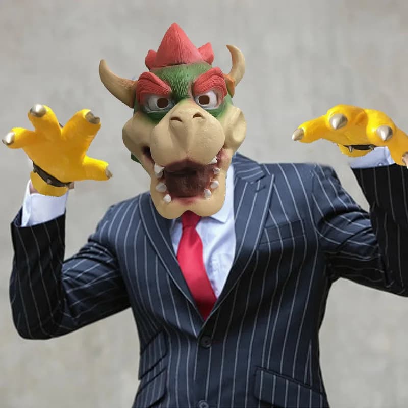 Costume maschera e guanto cosplay Bowser, simpatici guanti in lattice con artiglio di dinosauro, maschera per giochi di ruolo per feste di Halloween anime