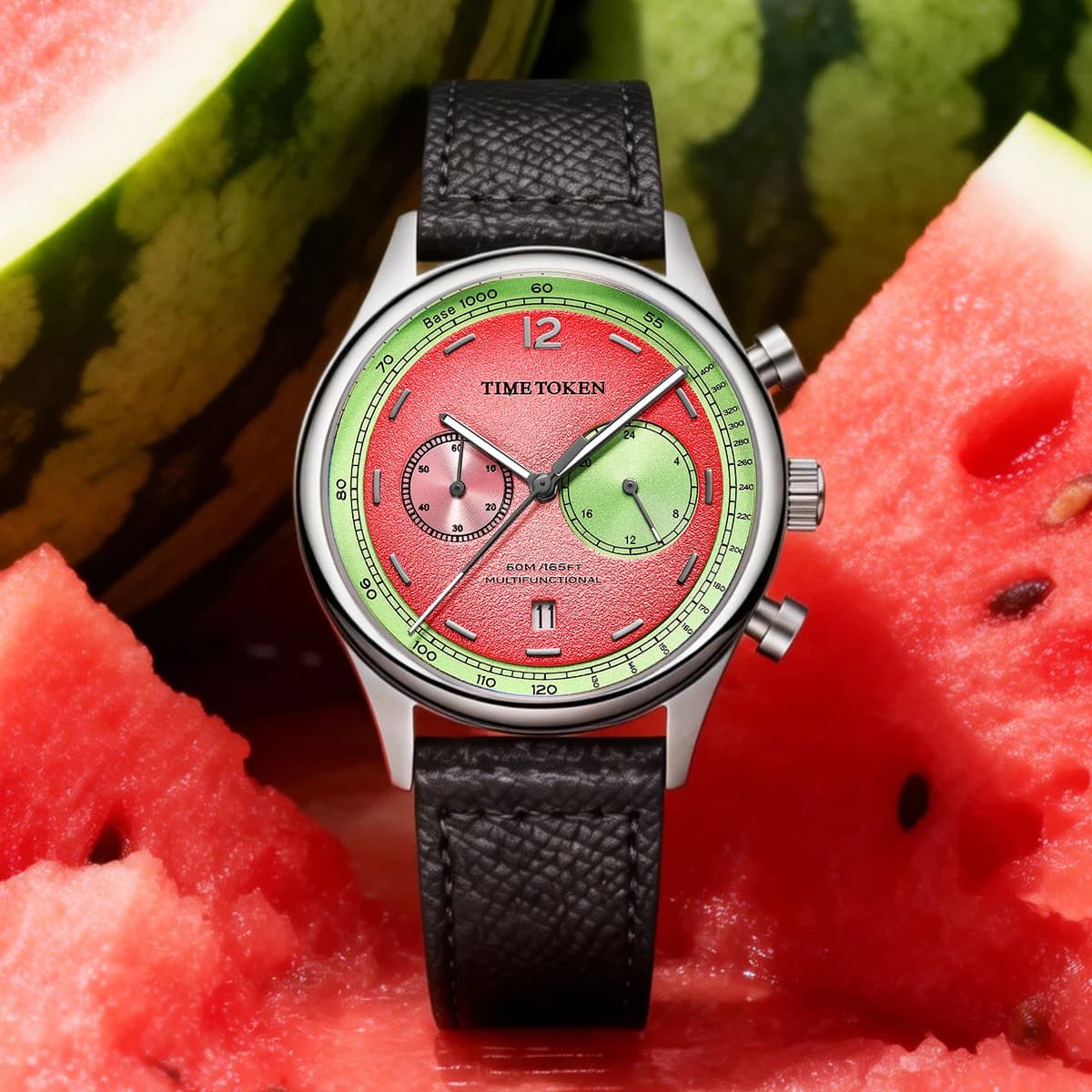 Orologio TIME TOKEN con Quadrante Unico a Forma di Anguria per Uomo, Cronografo al Quarzo, Vetro Zaffiro, Impermeabile 50M, Luminoso, con Data, Orologio Sportivo