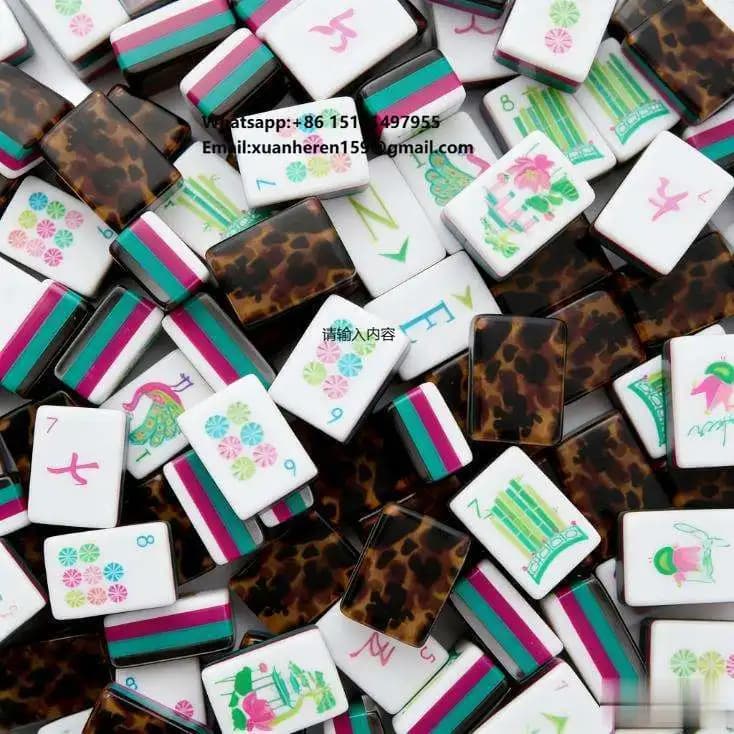 Leopard Print Acrylic American Mahjong Tiles High-End Crystal Hand-Picked Gift Set Storage Bag for Home Use Chess Card Games