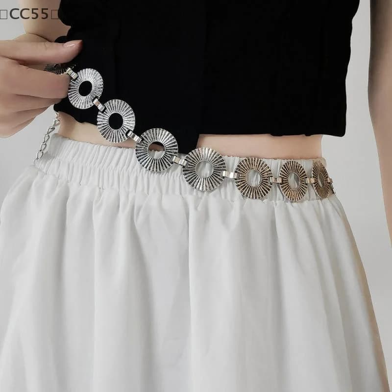 maveraCC55⚡Circolo di moda da donna Cintura con catena in metallo Frange Anello Catena in vita Cintura per vestiti Cintura per la spiaggia estiva