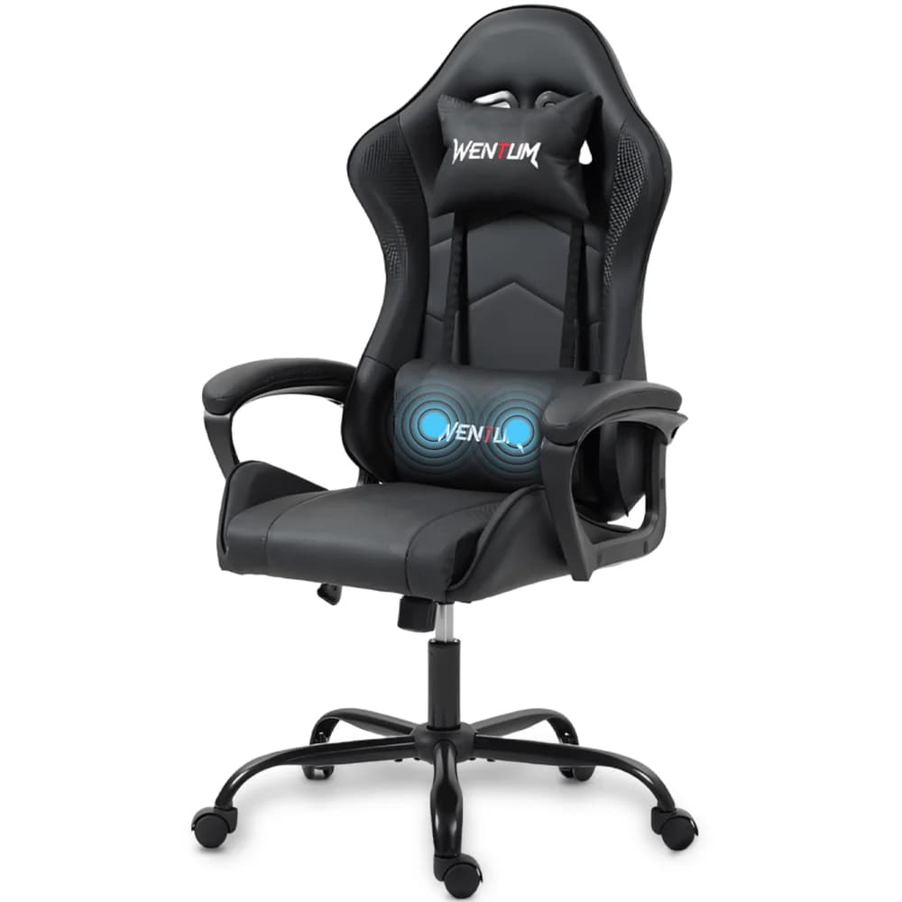 Sedia da Gaming Ergonomica Stile Racing, Sedia da Ufficio, Sedia da Scrivania, Sedia Girevole Reclinabile in Pelle PU per PC Gamer, Nera