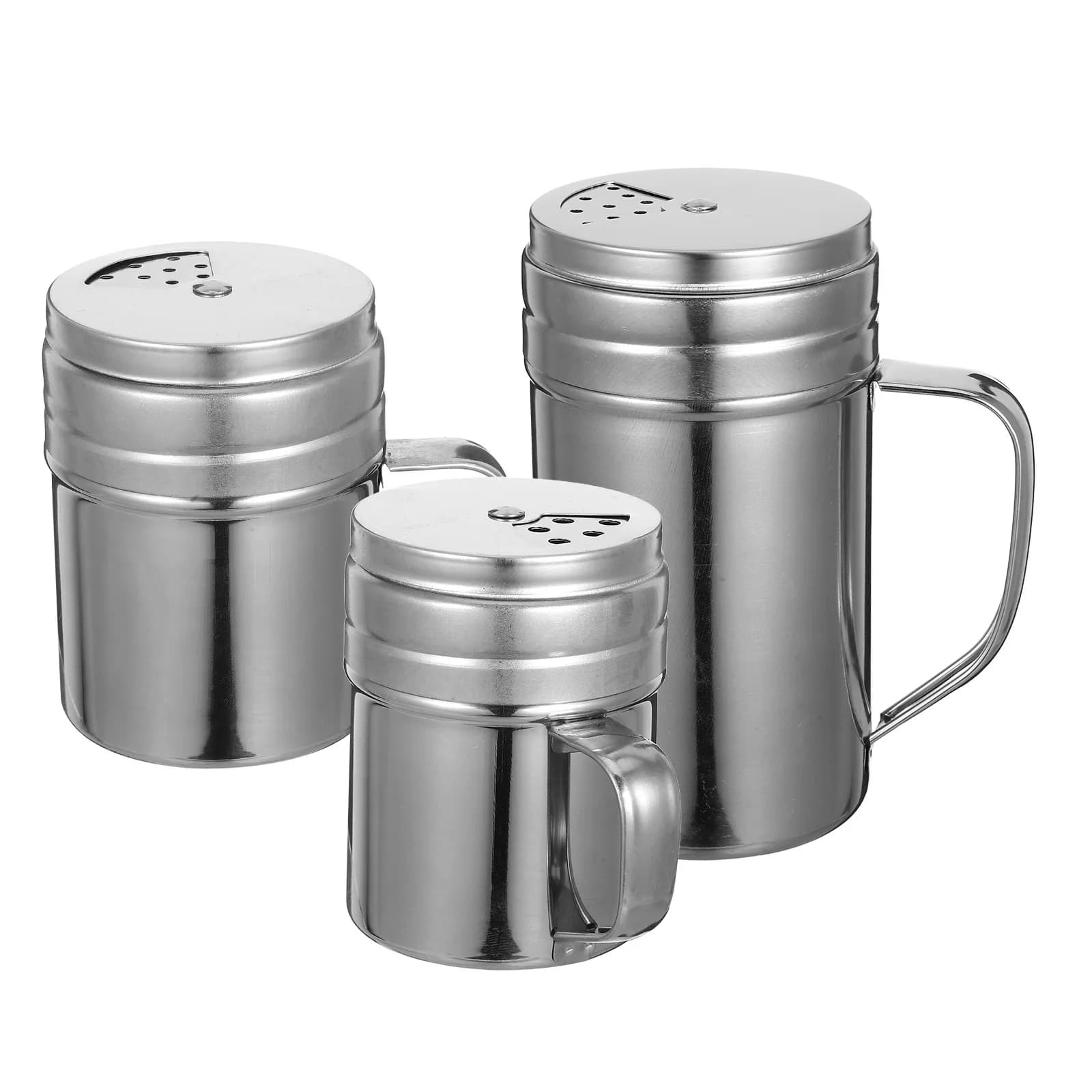Set di 3 Contenitori per Spezie in Acciaio Inox, Bottiglia Rotante Universale, Dispenser per Sale e Pepe da Cucina