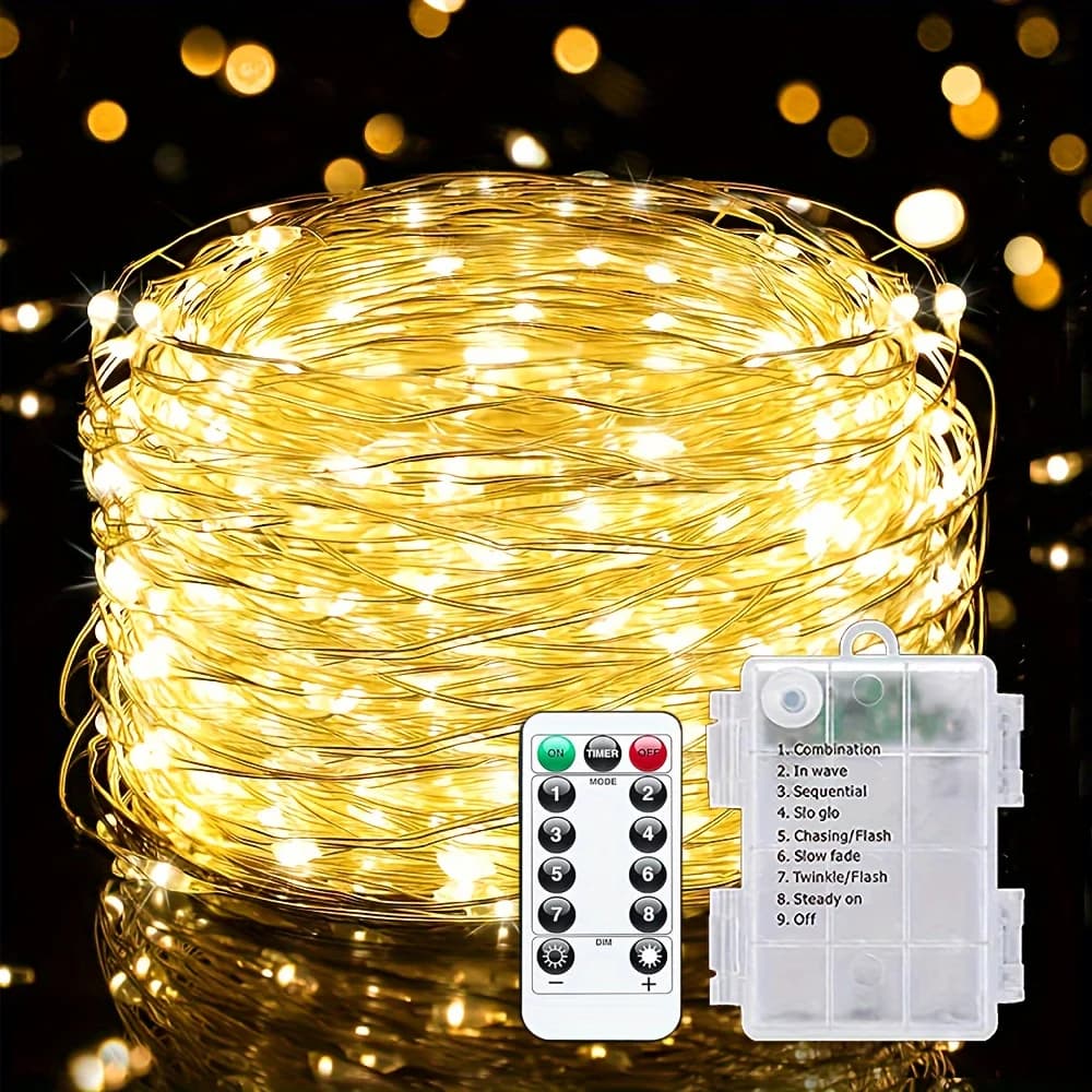 Decorazione di nozze per feste di Natale Telecomando Lucine a batteria impermeabili Stringa di filo di rame da 5/10/20/30 metri