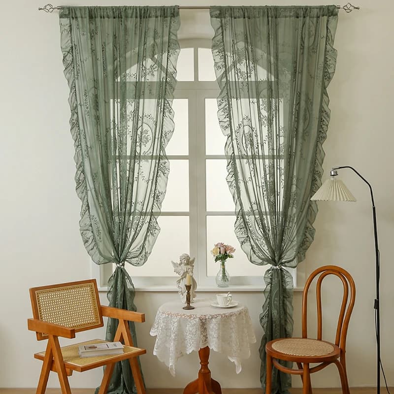 2 Panels Set French-style pastoral lace curtains for living room, bedroom, balcony, bay window, semi-blackout window curtain