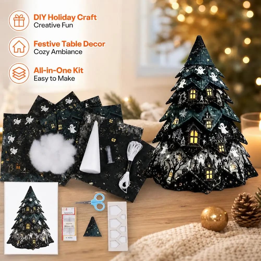 Christmas Halloween Quilted Tree Kit DIY Patchwork Fabric Sewing Craft Set Handmade Tabletop Home Decoration Gifts
