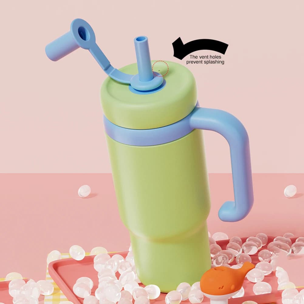24oz Stainless Steel Whale Fountain Tumbler with Handle Leak Proof Whale Squirt Drinking Cup with Straw Insulated Water Bottle