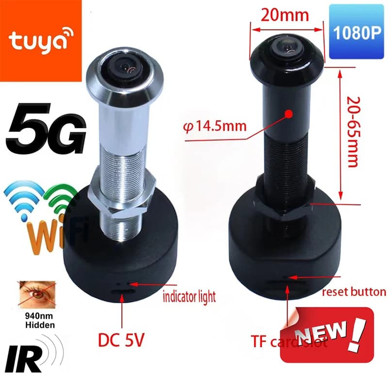 14.5 millimetri di Diametro 2MP Porta Wifi IR Macchina Fotografica Dell'occhio 5G 2.4G TUYA Grande Angolo di Sicurezza Porta Spioncino WiFi Wireless Cat-eye telecamera P2P RTSP