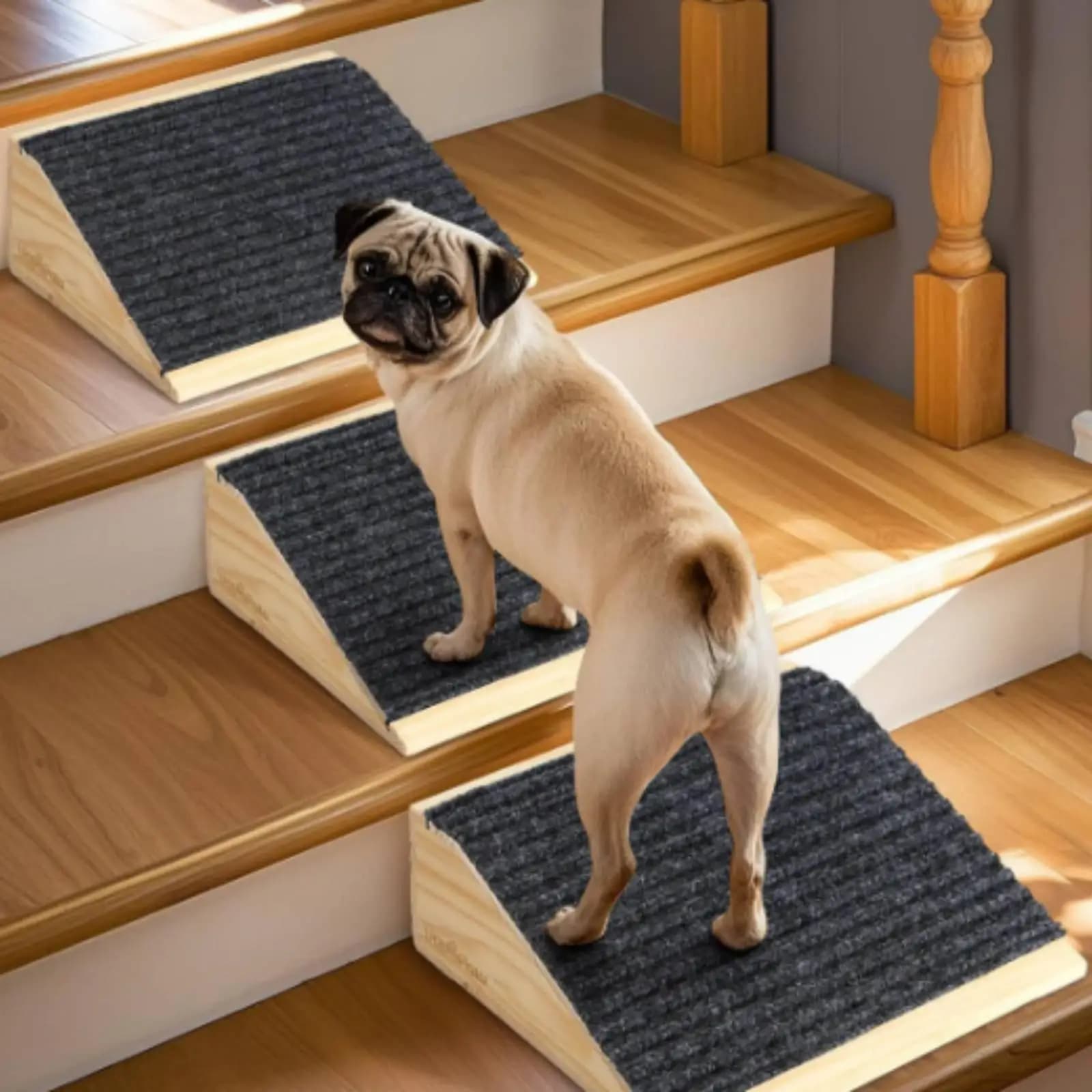 Folding Dog Ramp for Bed Couch Portable Wooden Pet Ladder with Non Slip Carpet for Small Dogs