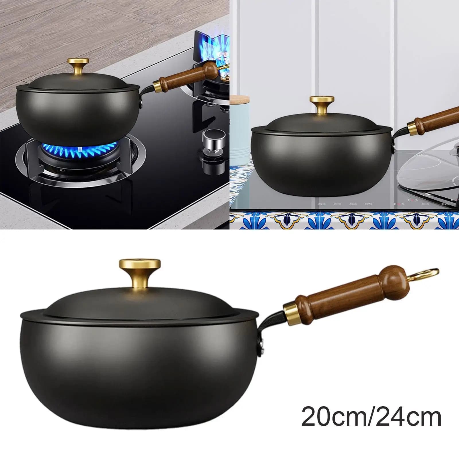 Wok antiaderente Pentola per noodle istantanei Pentole bollenti Wok da cucina Wok a fondo piatto Wok cinese per dormitorio Home Hotel Ristorante Campeggio