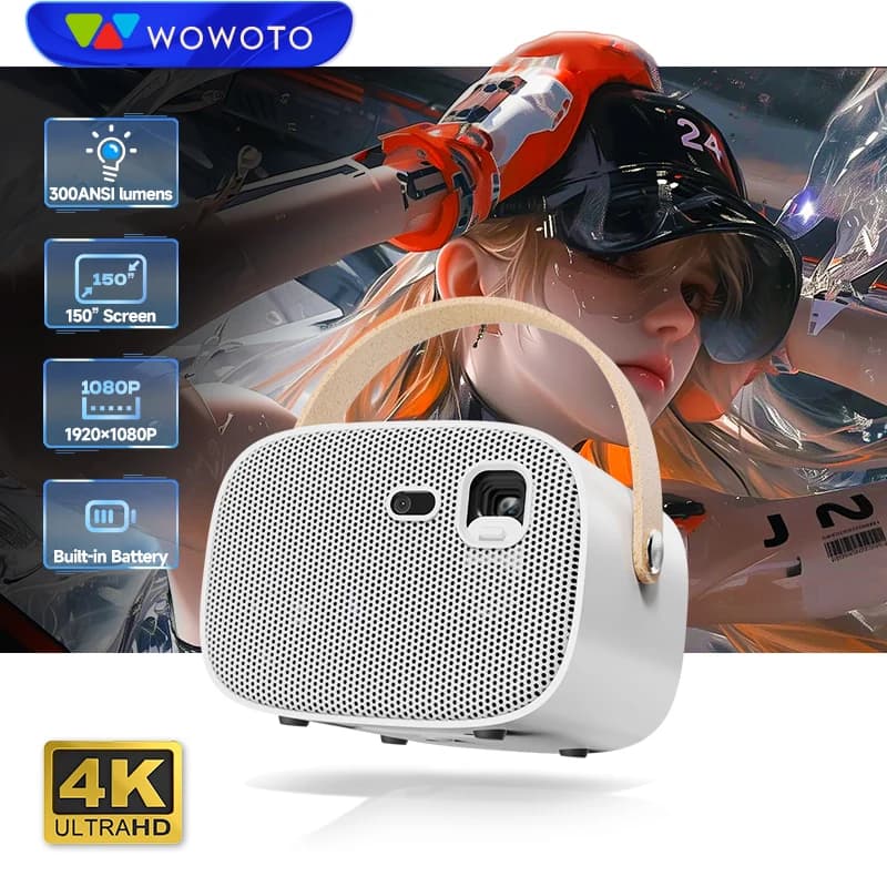 X WOWOTO M8-3D Proiettore Portatile Smart Android 2G 4K Supporto Mini DLP Dual-Band 2.4G/5G WiFi Alimentato a Batteria per Uso Aziendale