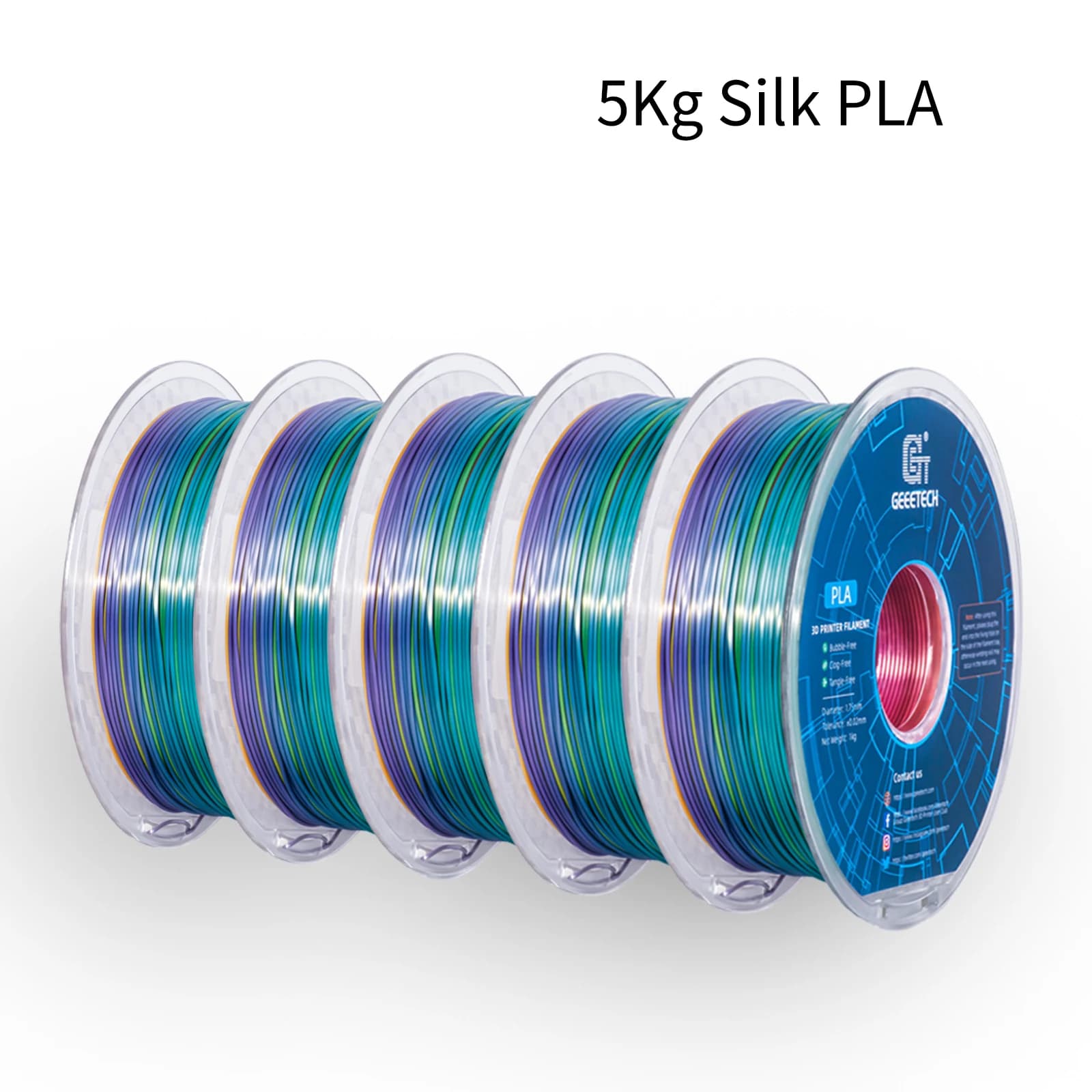 GEEETECH 5 PLA filament rolls of silk 3D 1 kg/roll wire coil of 1.75 mm for 3D printer material, vacuum packaging, safety