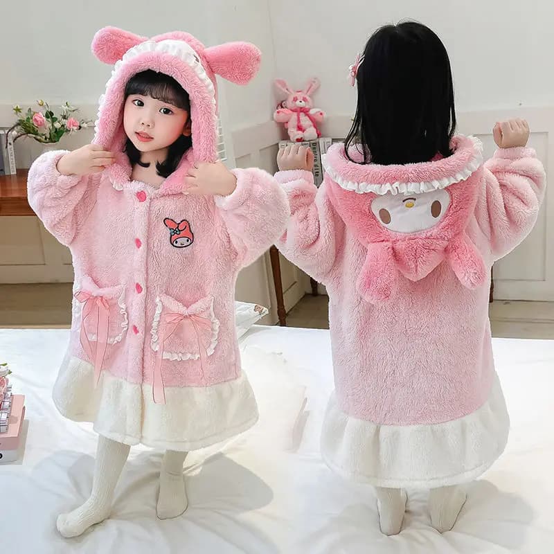 Sanrio Girl Coral Velvet Pigiama Robe My Melody Kawaii Children Homewear Anime Student Winter New Inspection Bathrobe with Hood