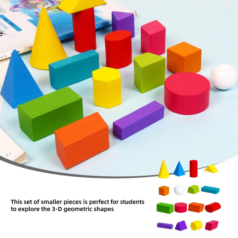 1 set di blocchi geometrici in legno, aiuto didattico premium per l'insegnamento della matematica nella prima infanzia, colorati, sicuri, con bordi lisci, forma 3D