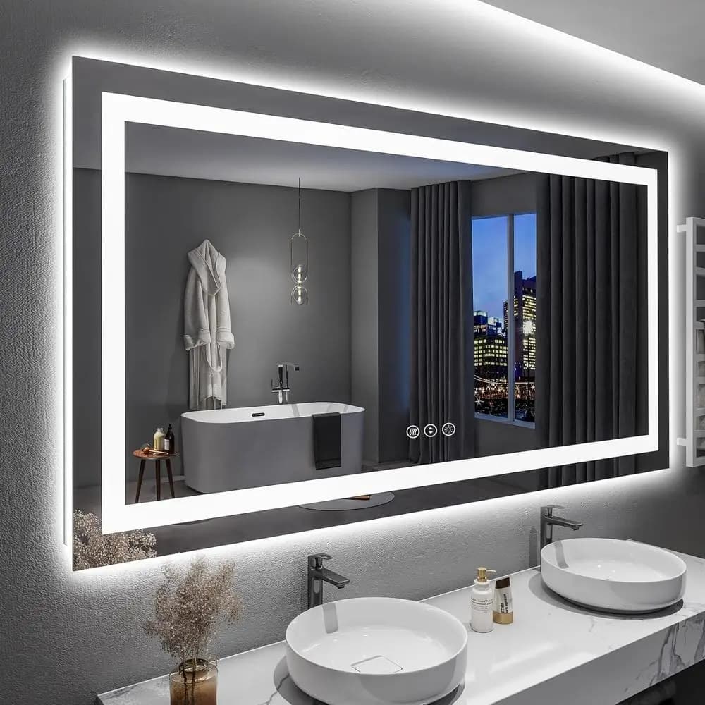 Specchio LED da Bagno 60x36 Pollici con Luci Frontali e Retroilluminate, Specchio da Parete per Bagno con 3 Colori Dimmerabili e Antiappannamento