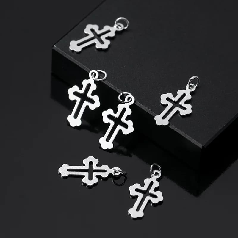 100% vero argento sterling 925 accessori croce ciondolo con ciondolo per bracciali collane chiave materiale fai da te S0900