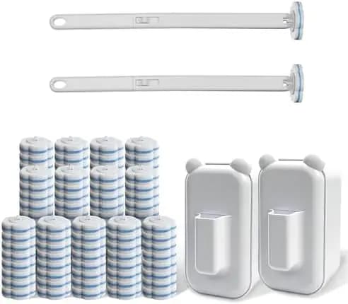 Sistema di Spazzole per WC Usa e Getta - 2 Manici + 104 Testine di Ricambio, Pulitore per WC da Parete con Supporto