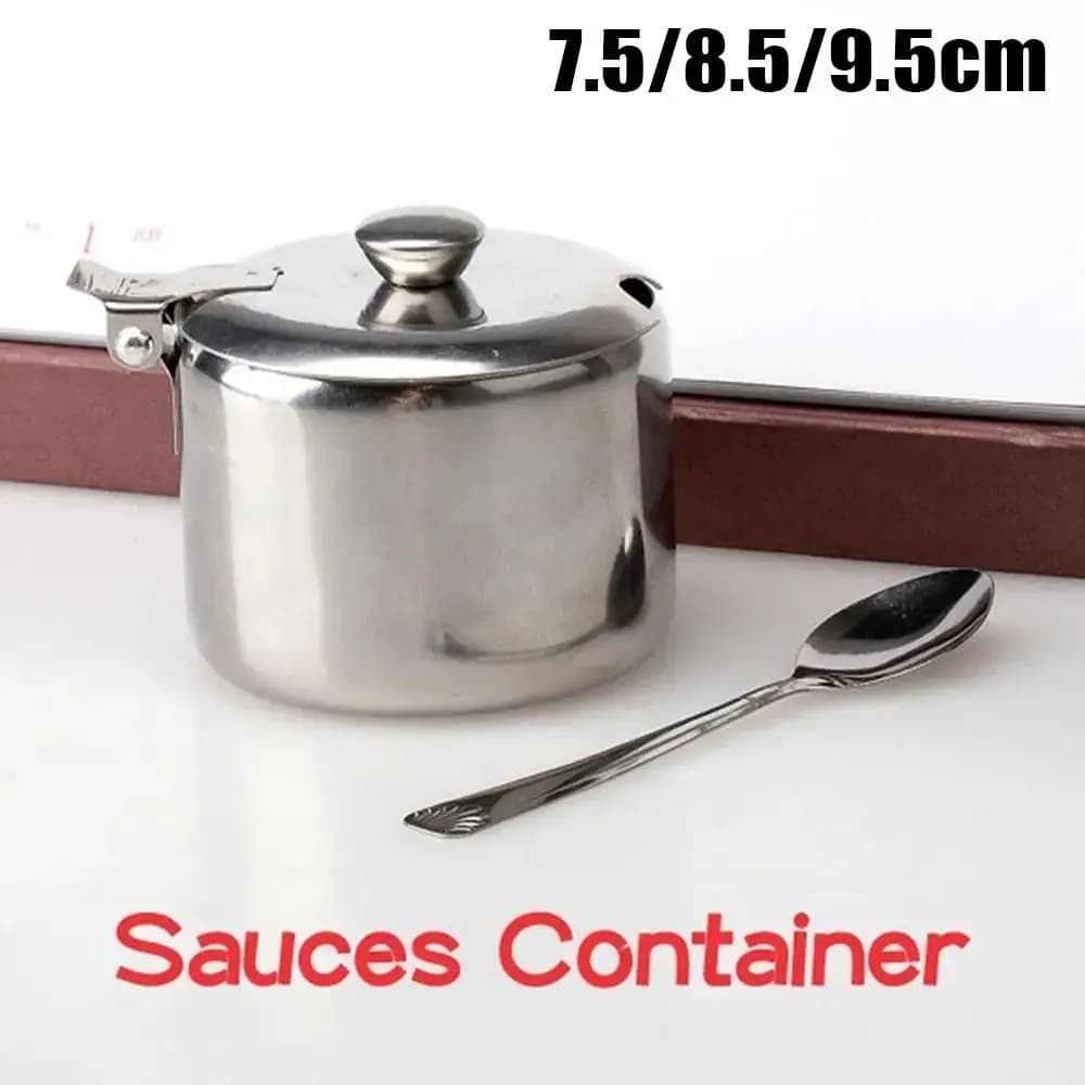 1 pz Mini Contenitore di Zucchero con Coperchio Cucchiaio Lattine di Salsa Zucchero Marmellata Pentola di Sale Pentola di Condimento Spezie Barattolo di Stoccaggio Forniture Da Cucina