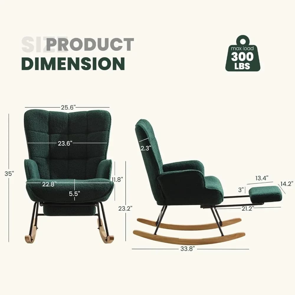 Nursery rocking chair, cushioned gliding chair, modern accent chair with extendable footrest, reading chair