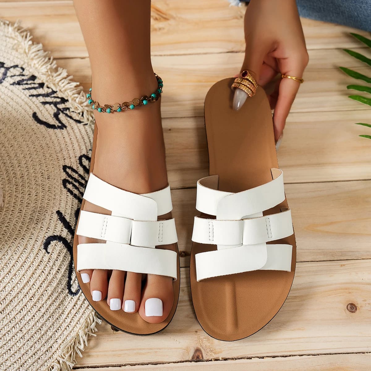 Pantofole slip-on per interni ed esterni versatili alla moda, comodi sandali da spiaggia da donna con fondo morbido in poliuretano resistente all'usura