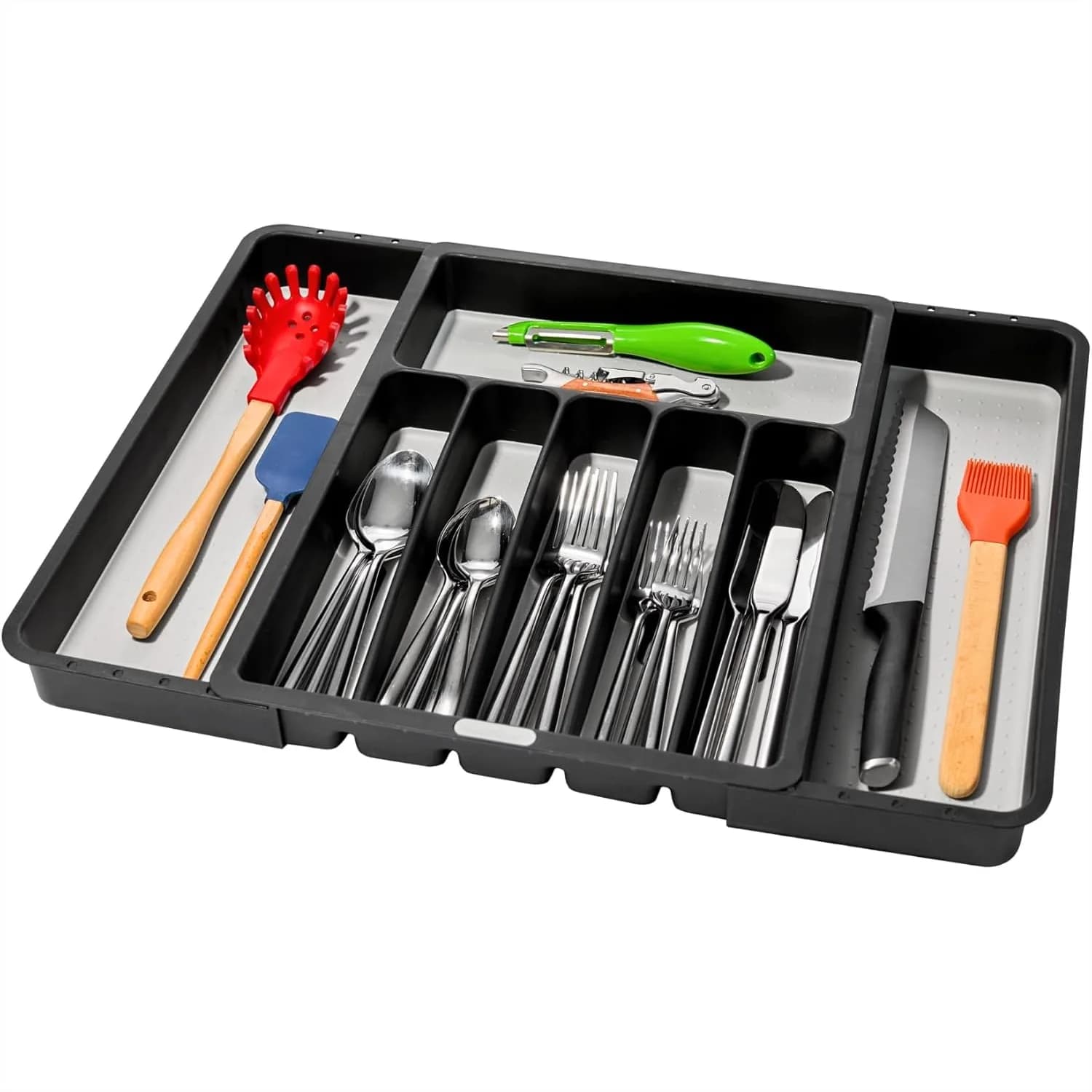 Vassoio Portaposate Espandibile con 8 Scomparti, Base Antiscivolo per Forchette, Coltelli e Cucchiai - Organizza la Tua Cucina Senza Sforzo