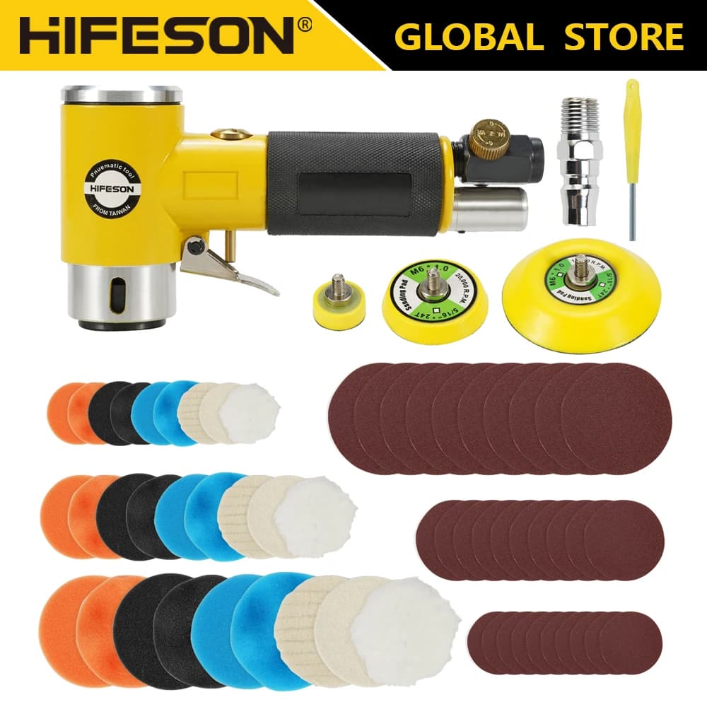 HIFESON Mini levigatrice orbitale da 2/3" lucidatrice pneumatica smerigliatrice buffer set lucidatrice orbitale a doppia azione