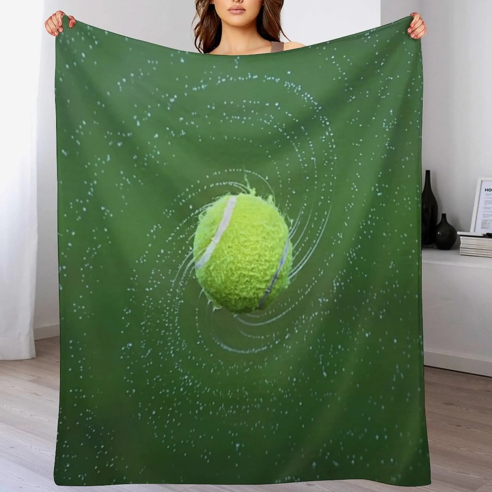 Coperta con motivo palla da tennis, coperta leggera e accogliente per viaggi, campeggio, picnic