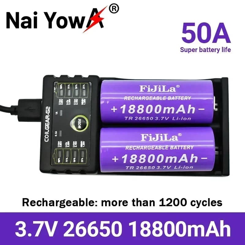 Batteria ricaricabile agli ioni di litio 26650 3.7V 18800mAh per caricabatterie accumulatore torcia tascabile LED Nuovo 26650A