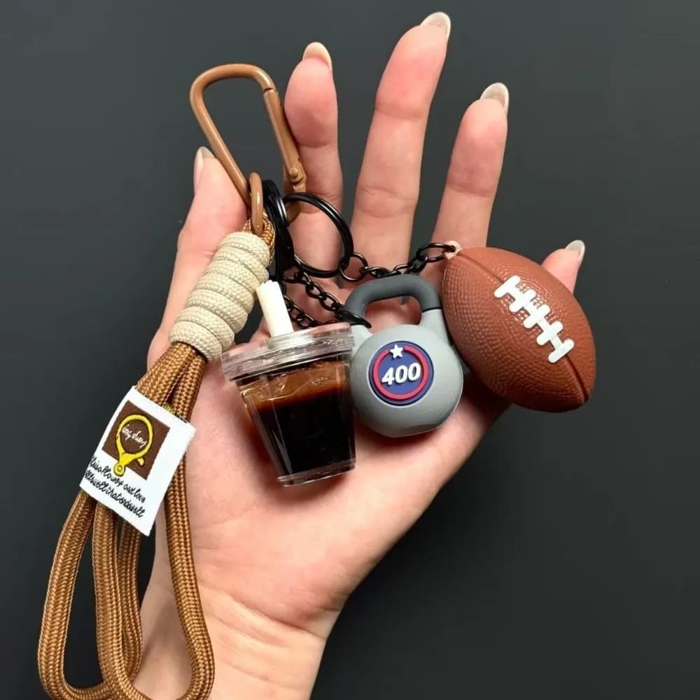 Staccable Keyring Fitness Series, Bolts, INS Rugby and Manubri Keyring, Pendant for Bag, Iced American Dopamine Pendant