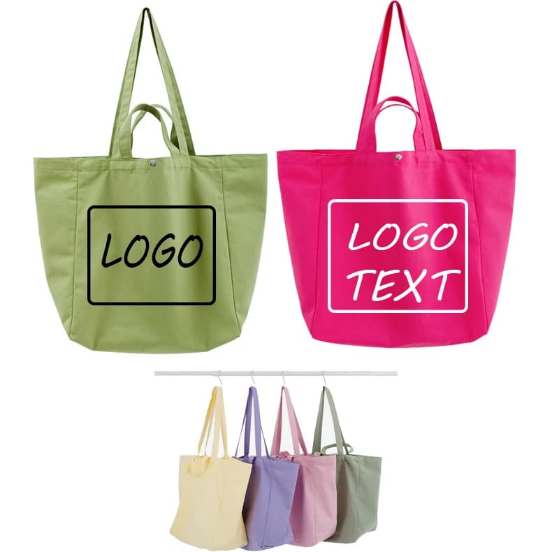 Borse tote in tela bianca con stampa LOGO personalizzata, borse shopping in cotone twill riutilizzabili, borse a tracolla con cerniera all'ingrosso per donna