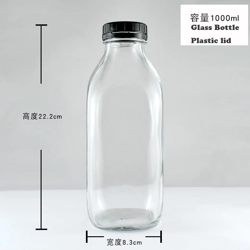 1000ML Glass Bottle Food Containers Soda Water Juice Milk Bottles Recyclable Coffee Beverage Drink Cup