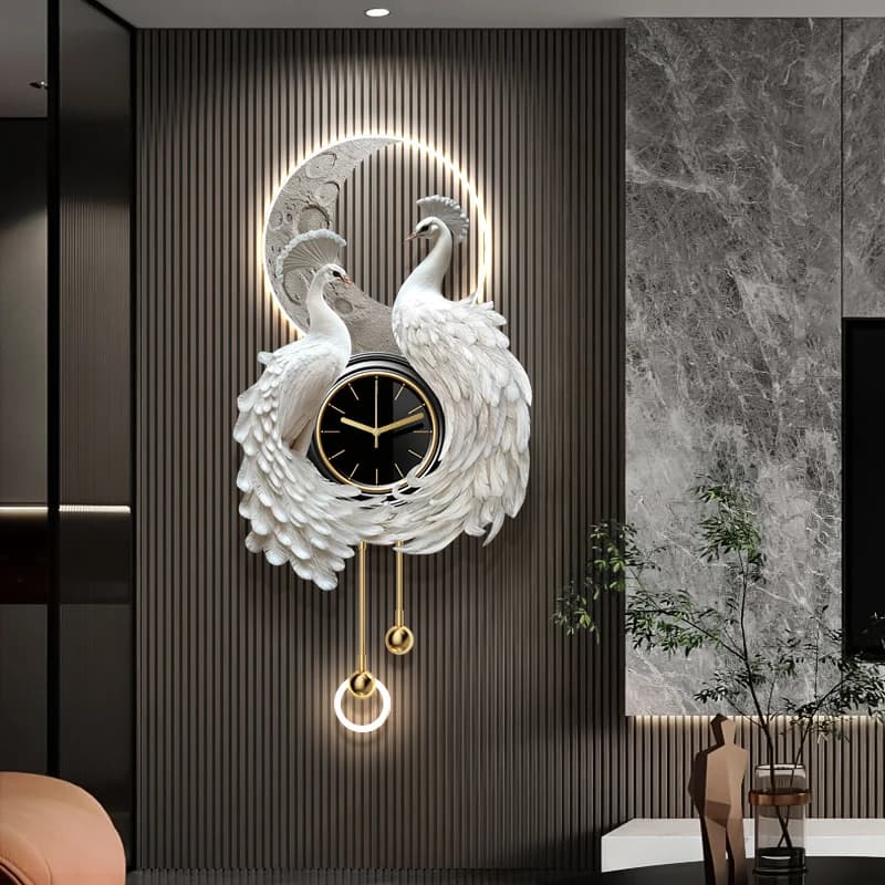 High-end watch living room background wall decoration painting, hanging 3D peacock painted, creative wall lamp