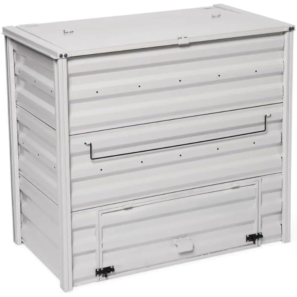 Compostiera grande da esterno in acciaio zincato verniciato a polvere, 36L x 20P x 32A - Argento