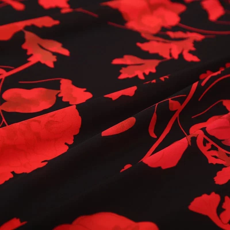 Clothing Printing Double Crepe Fabric High-end Black Red Flower Skirt Handmade DIY Custom Dress Fabrics New Spring Summer