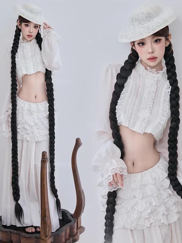 White Gothic Style Lace Long Dress Women's Retro Courtship Stage Costume Art Photo Shoot Personal Portrait Photography