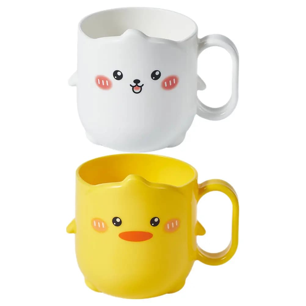 2 tazze per collutorio in plastica con disegni a cartoni animati, riutilizzabili, porta spazzolino, leggere e compatte per la cura dei denti