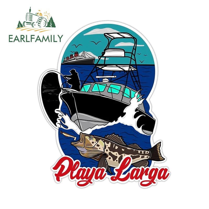EARLFAMILY Sea Fishing Car Sticker Summer Creative Boat Fishing Equipment Decalcomania Anti-scratch Funny Car Label Accessories