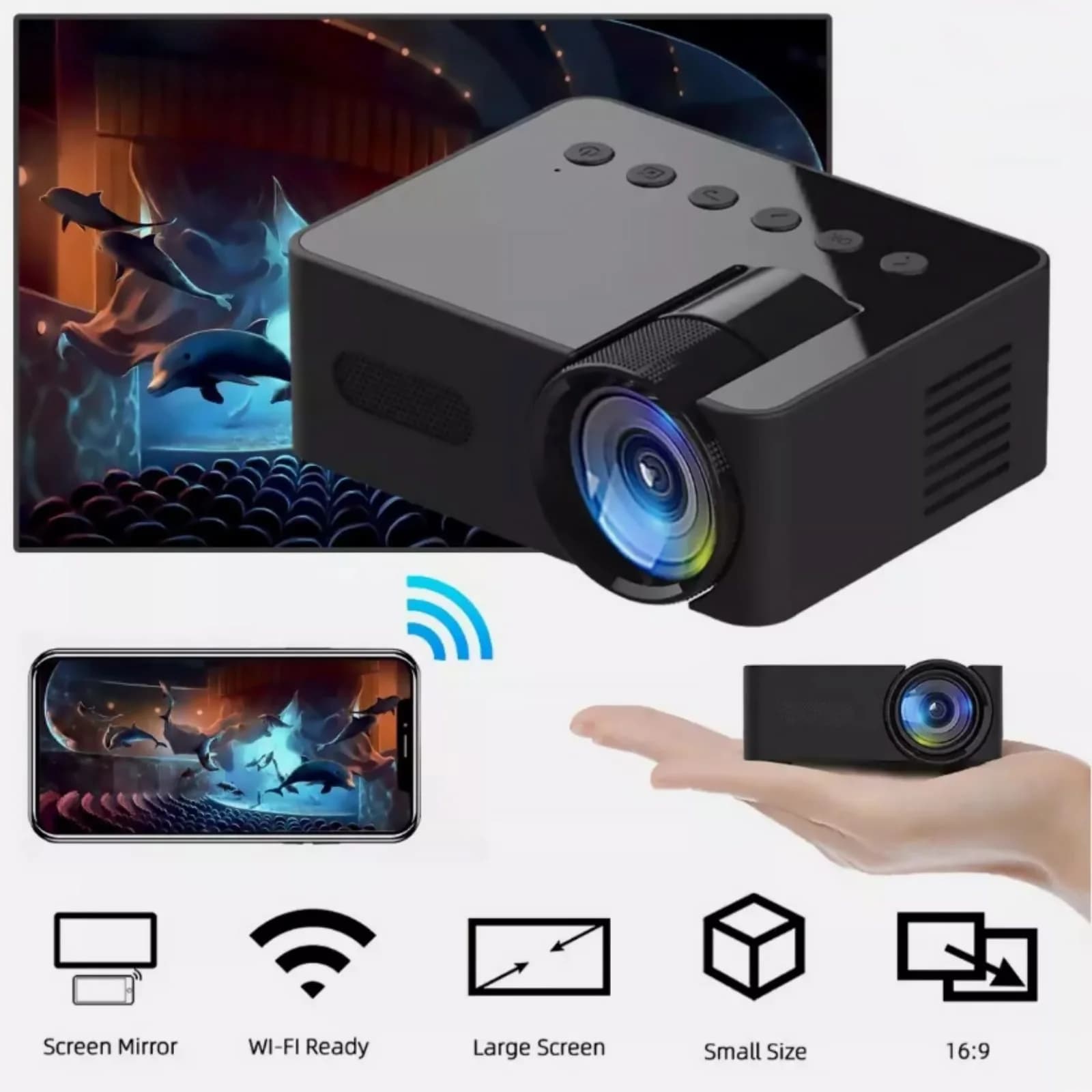 Mini Proiettore YT100, Proiettore Portatile HD per Film con Risoluzione 1080P, Display LED USB per Home Theater all'Aperto, Protezione per gli Occhi, Ideale per il Campeggio