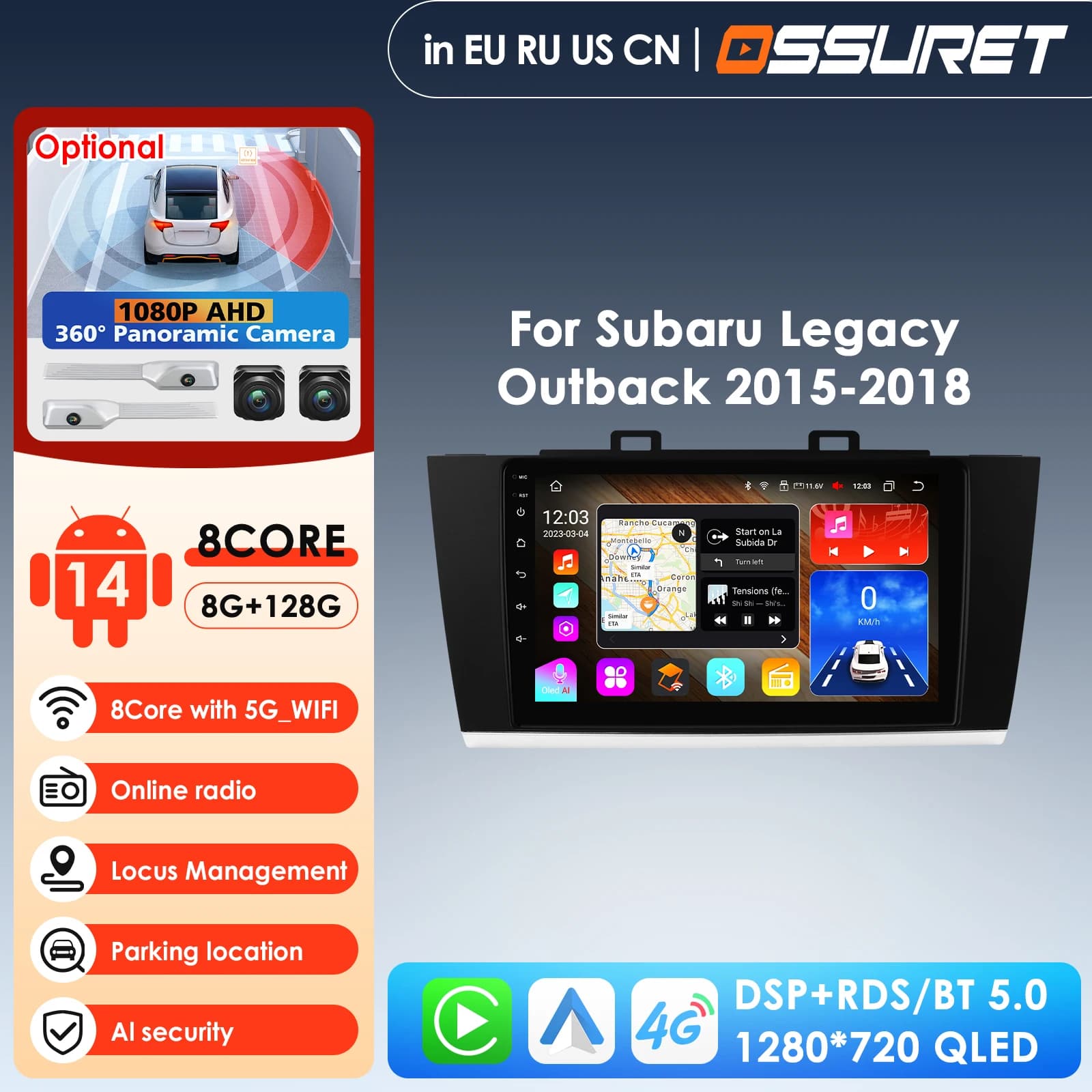 9inch Car QLED Screen 8G+128G 7862 2din Android Auto Radio for Subaru Outback Legacy 2015 - 2018 GPS Navigation Multimedia WIFI