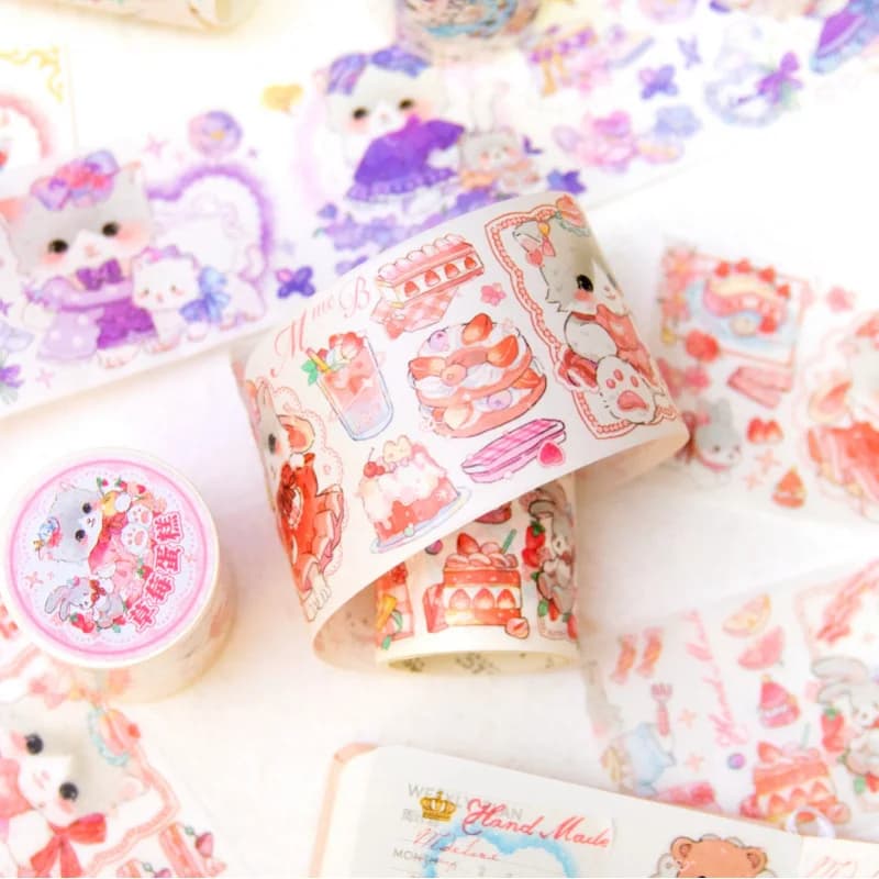 1 Roll 2m Cute Cartoon Bear Cat Washi Tape Stickers Kawaii Animal DIY Scrapbook Journal Decorative tape Stickers