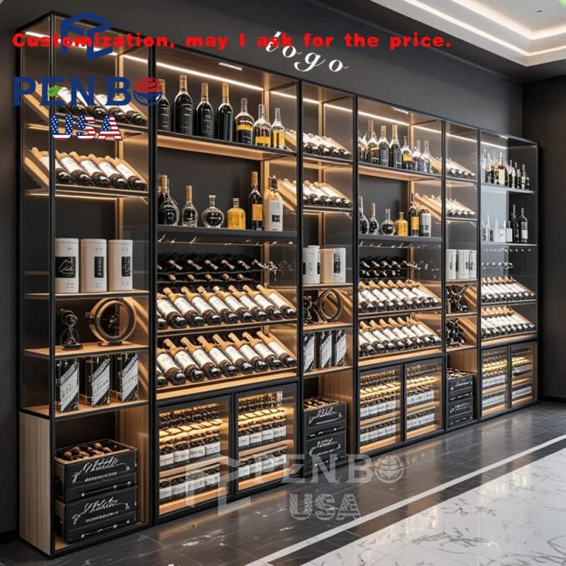 personalizzato. Espositore per vino da ristorante, scaffale per cantina, vetrina in vetro, scaffale per bar di vino di lusso di fascia alta