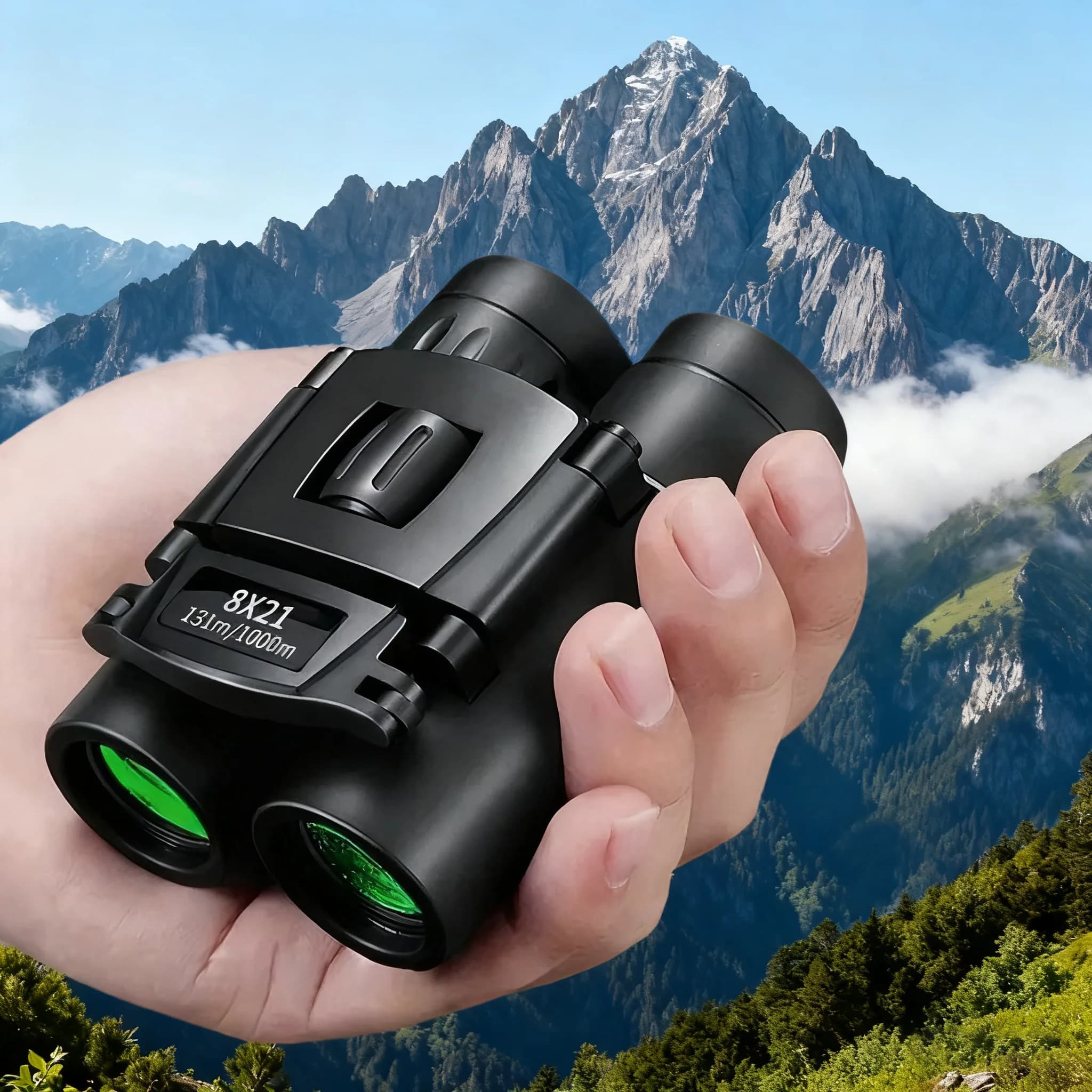 Binocolo pieghevole potente portatile 8X21 HD Mini telescopio a lungo raggio con ottica BAK4 FMC per sport da campeggio Escursionismo all'aperto