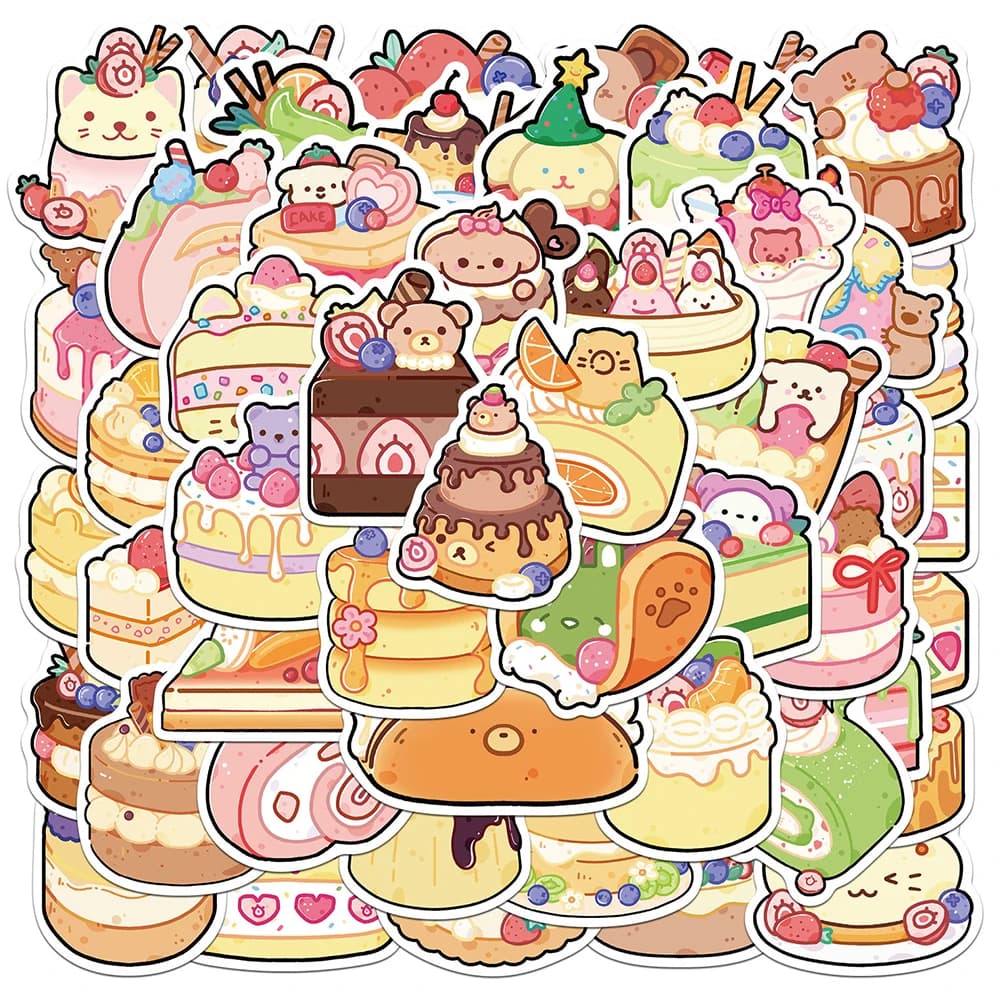 10/30/50pcs simpatico cartone animato animale cibo torta estetica adesivi decalcomanie fai da te laptop notebook decorazione del telefono adesivo giocattoli per bambini
