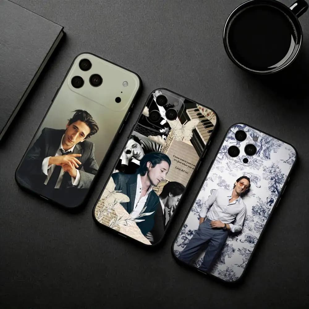 Cover per telefono COOL A-Adrien B-Brody Actor per iPhone 17 Pro, 16, 15, 14, 13, 12, 11 Plus, Pro Max, XS, in morbido silicone nero