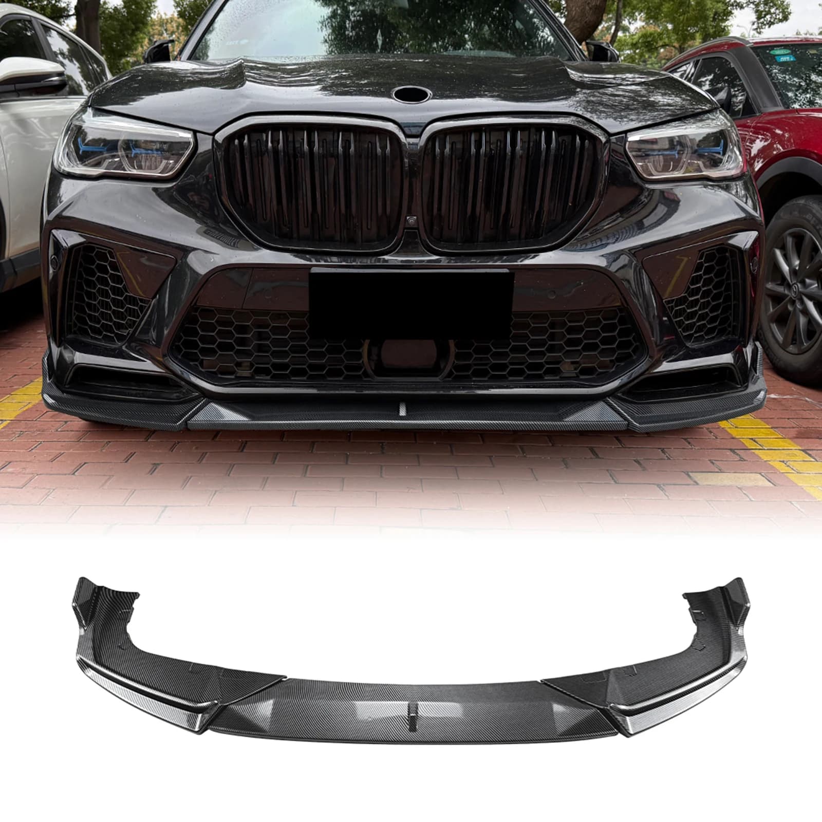 Front Bumper Spoiler Lip Carbon Fiber Look/Gloss Black Lower Diffuser Air Dam Splitter Blade Protector For 2020-2023 BMW X5M F95