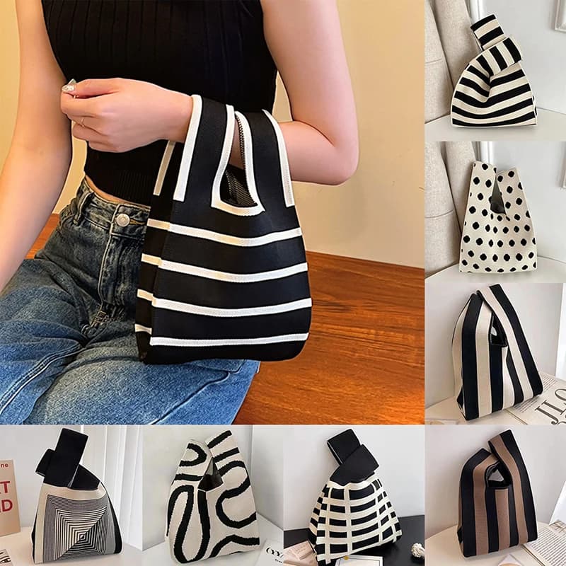 Borse alla moda fatte a mano in maglia Borsa da polso mini nodo da donna Borsa tote casual coreana Borse per la spesa riutilizzabili