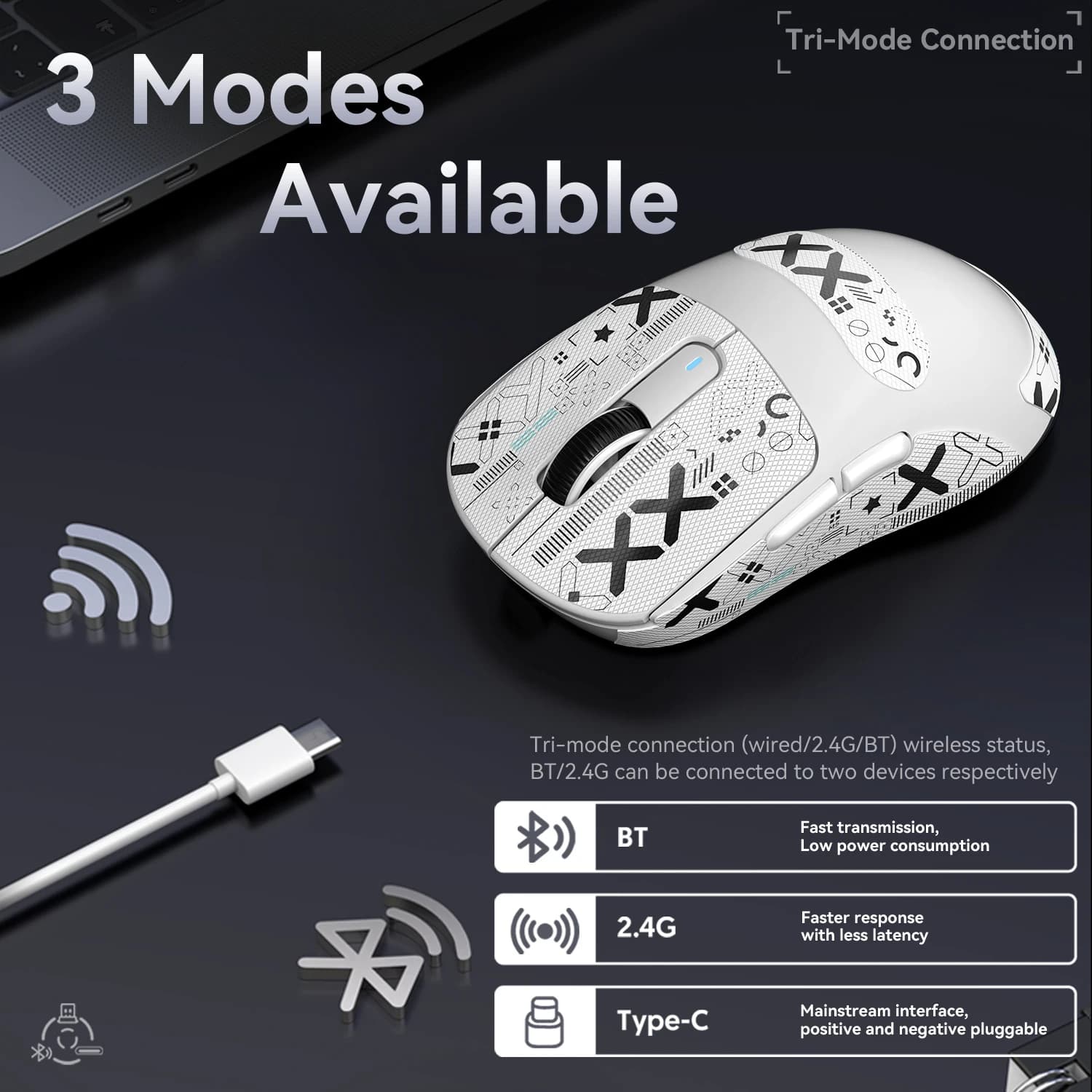 ATTACK SHARK X3 Wireless Gaming Mouse, 49g Ergonomic Computer Mouse, Triple Modes PAW3395 26K DPI Optical Sensor, 200h Battery L